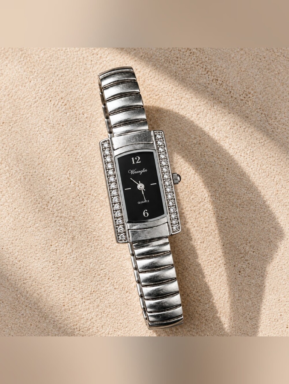 Vintage Wrangler Women's Silver Tone Crystal Stretch Bracelet Watch